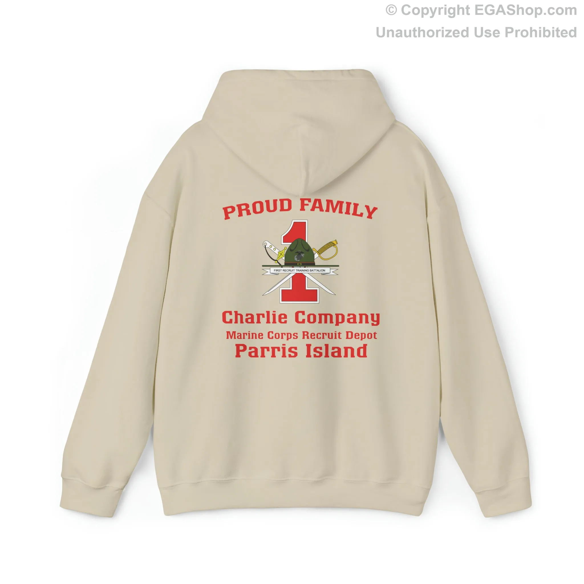 Hoodie: Charlie Co. MCRD Parris Island (1st Battalion Crest on BACK)