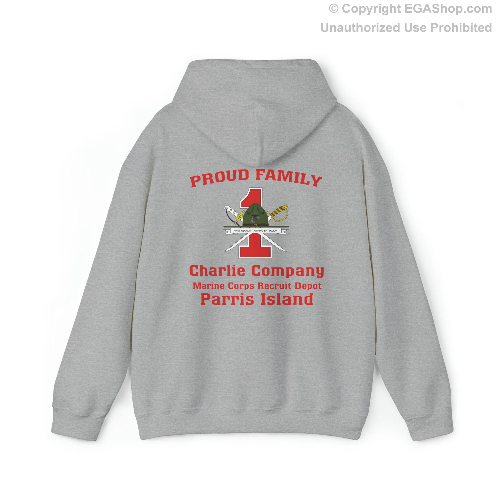 Hoodie: Charlie Co. MCRD Parris Island (1st Battalion Crest on BACK)