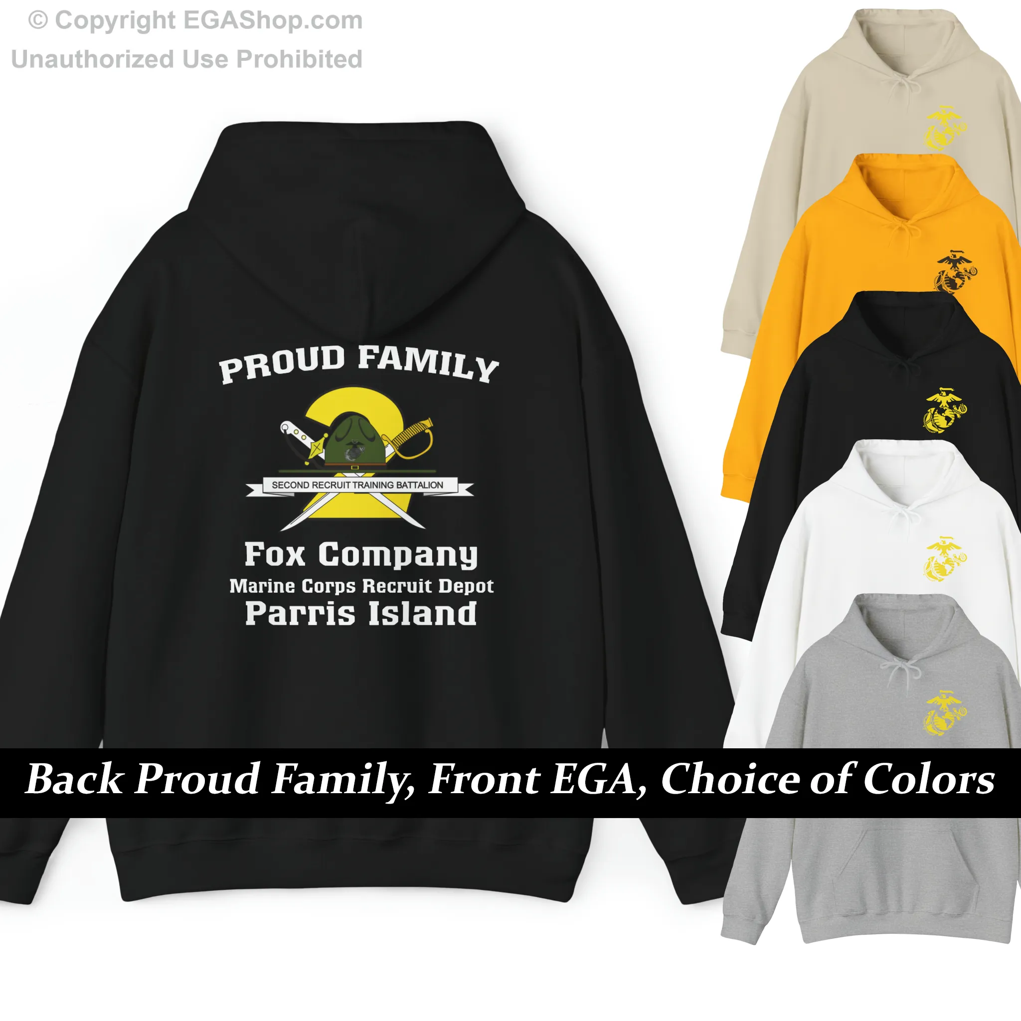 Hoodie: Fox Co. MCRD Parris Island (2nd Battalion Crest on BACK)