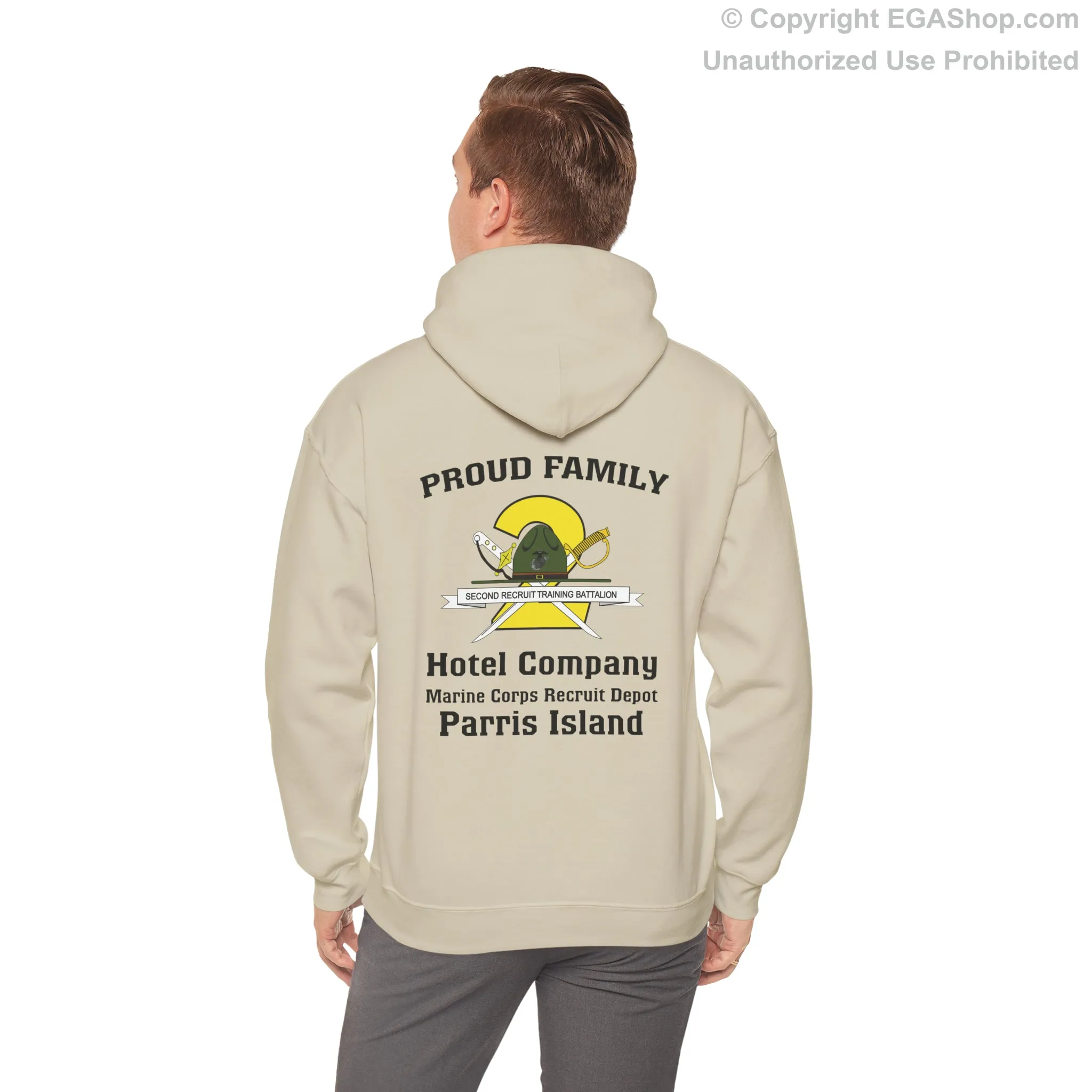 Hoodie: Hotel Co. MCRD Parris Island (2nd Battalion Crest on BACK)