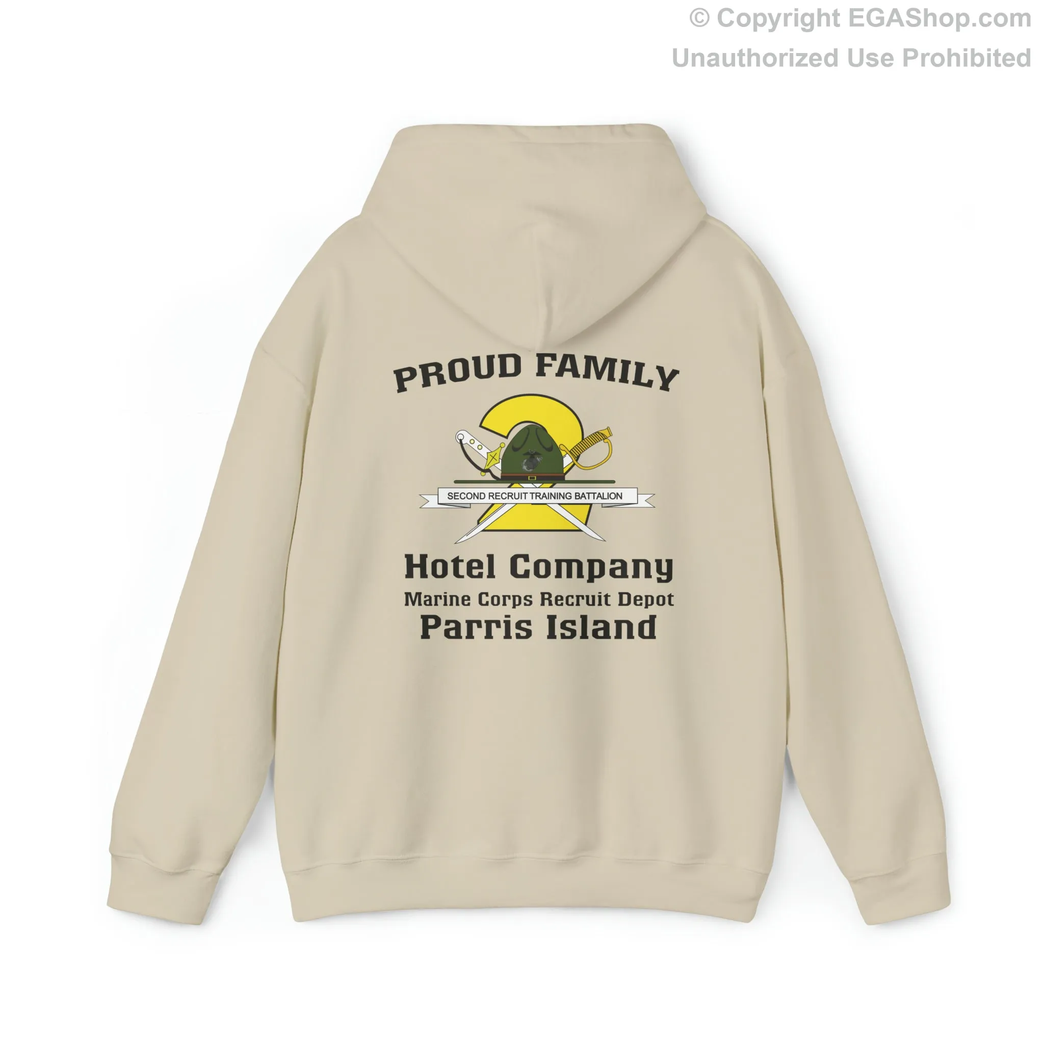 Hoodie: Hotel Co. MCRD Parris Island (2nd Battalion Crest on BACK)