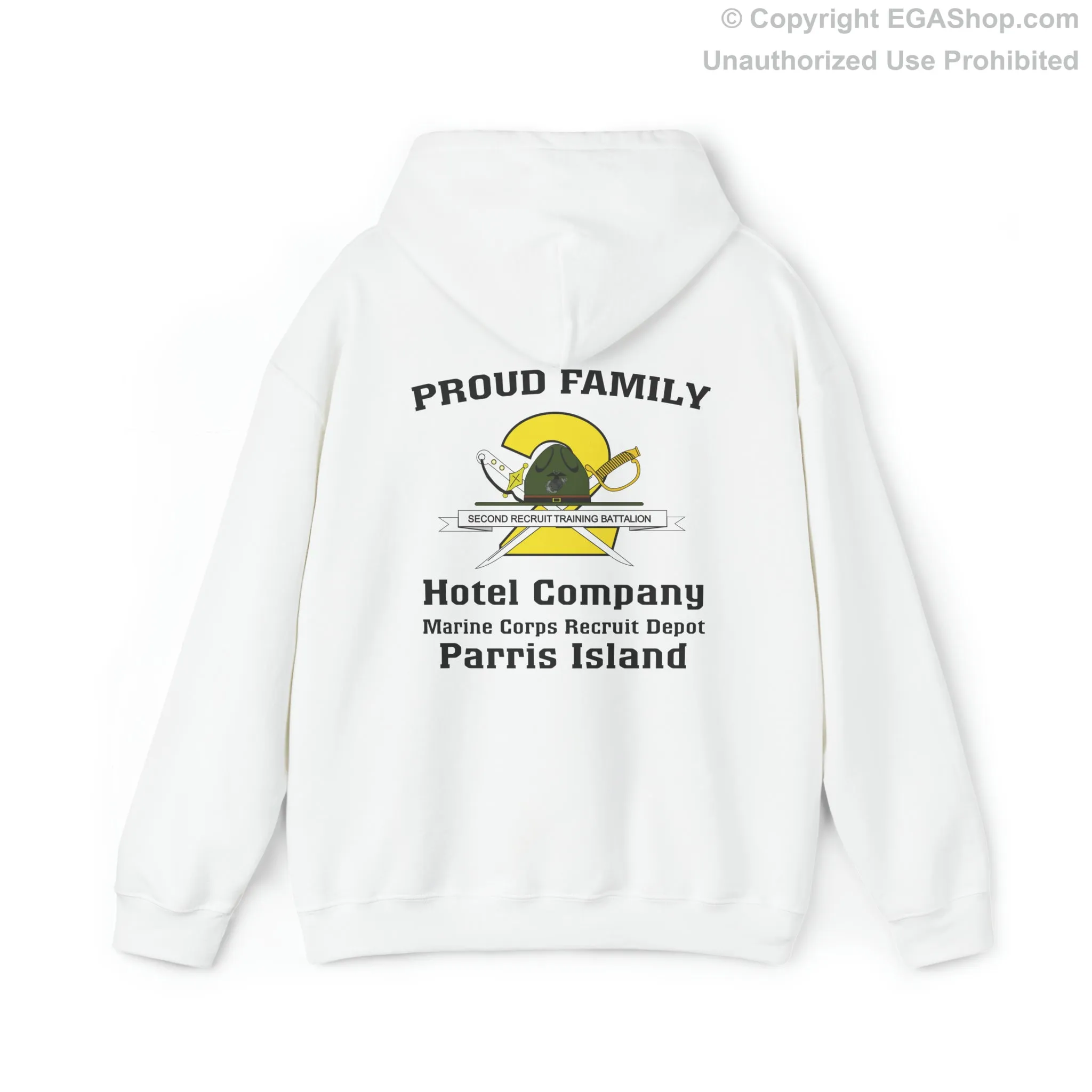 Hoodie: Hotel Co. MCRD Parris Island (2nd Battalion Crest on BACK)