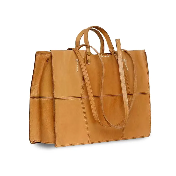 Italian Leather Tote Bag, Large Capacity Leather Shoulder Bag For Women, Vegetable Tanned Leather Handmade Bag-i7bags