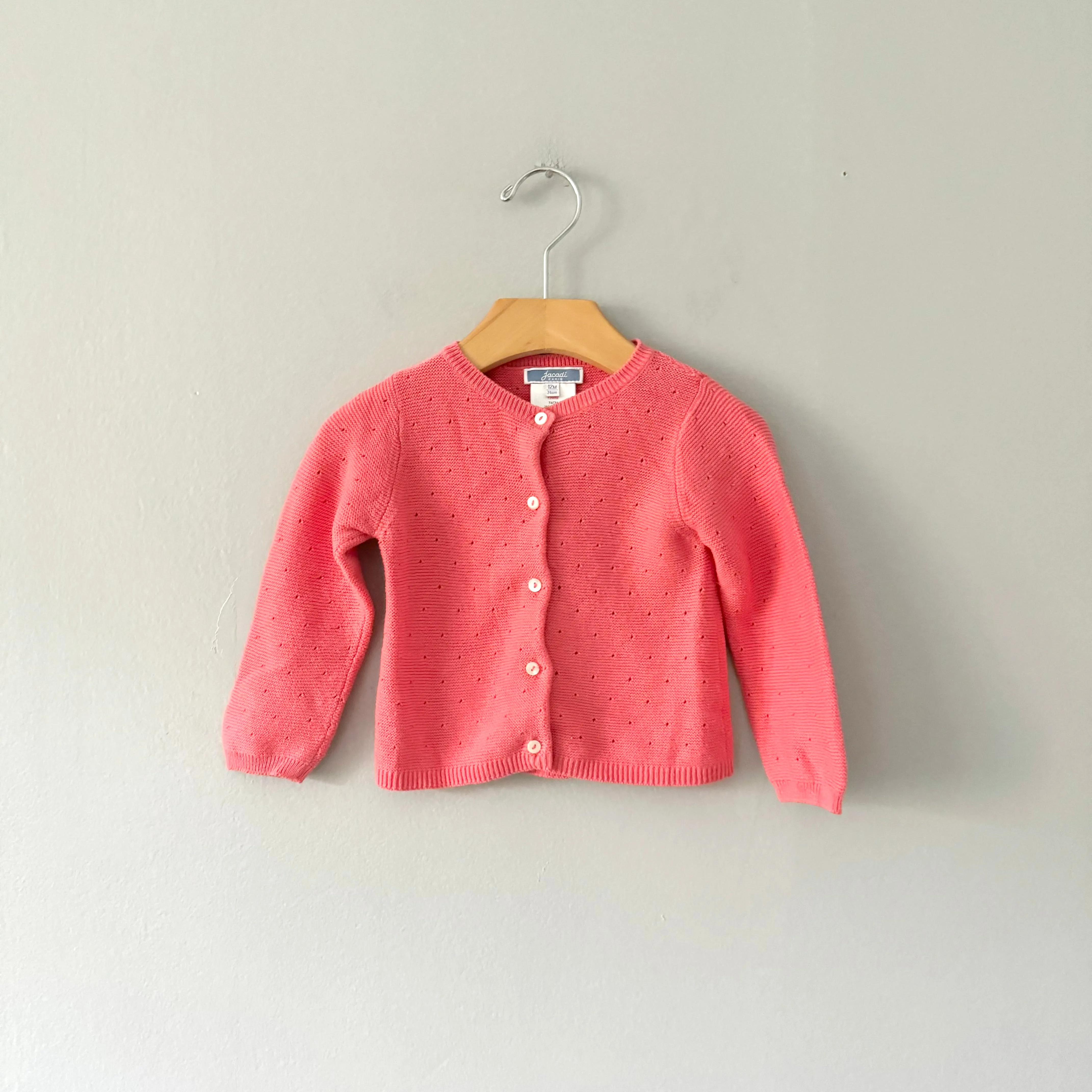 Jacadi / Salmon pink cotton cardigan / 12M