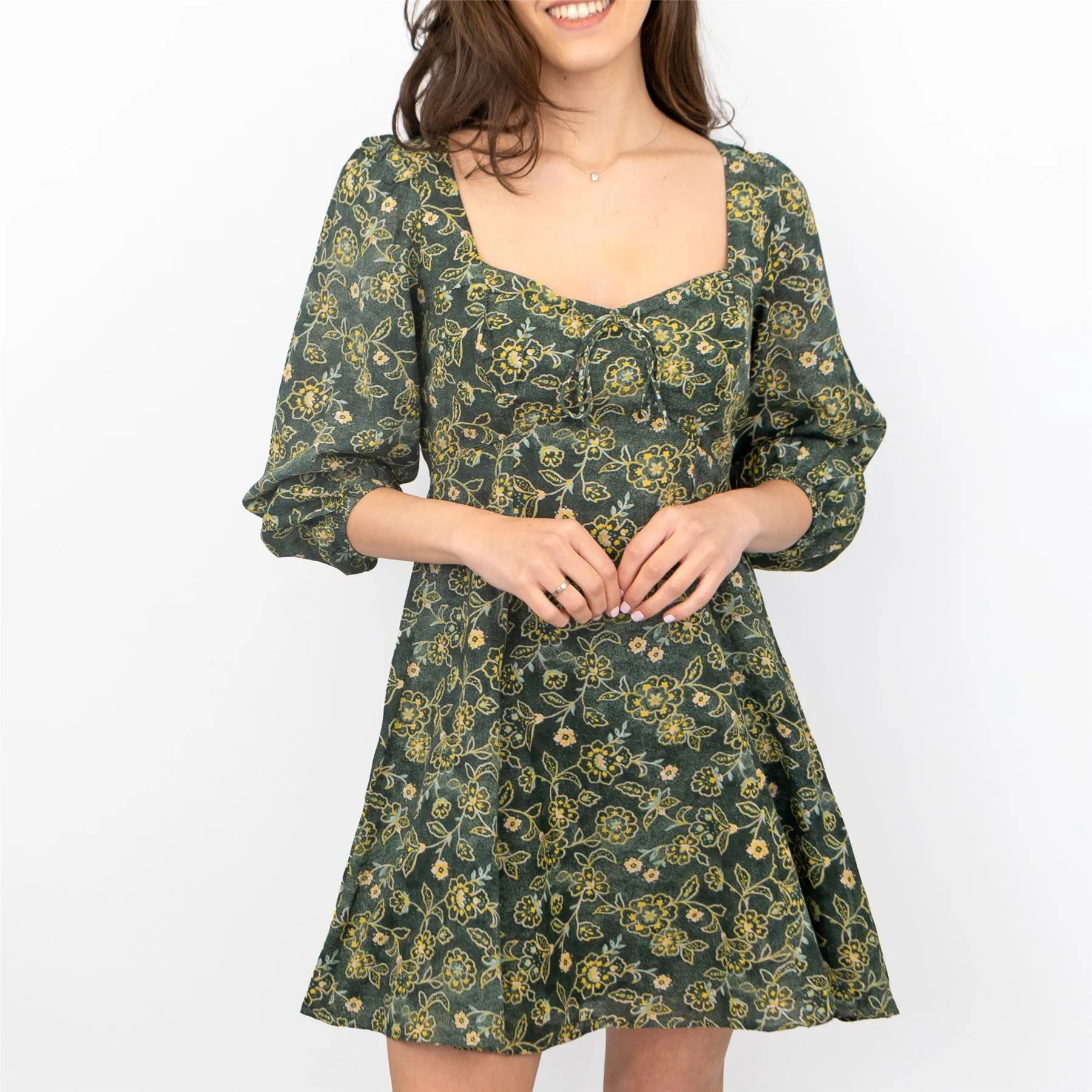 J.CREW Womens Green Floral Milkmaid Dress