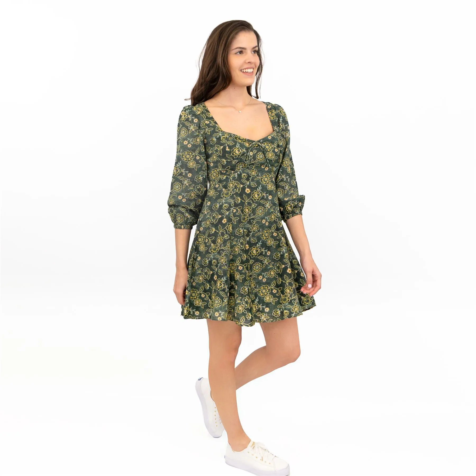 J.CREW Womens Green Floral Milkmaid Dress