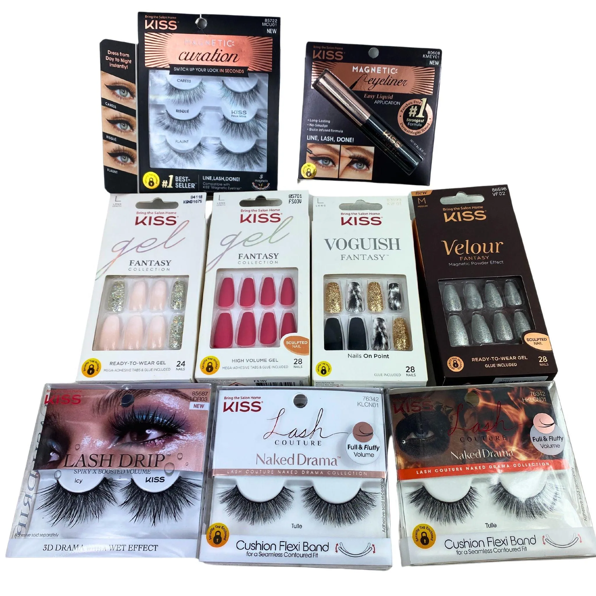 KISS Assorted Mix - Includes Press On Naills,Eyelashes & Magnetic Liner (50 Pcs Lot)