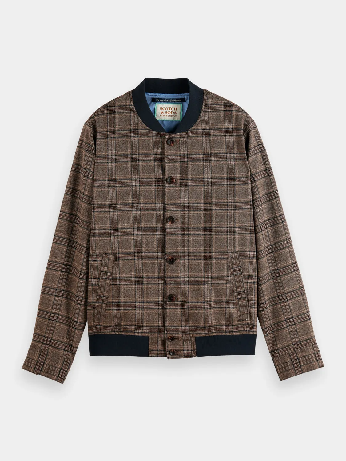 Lightweight yarn-dyed check bomber jacket