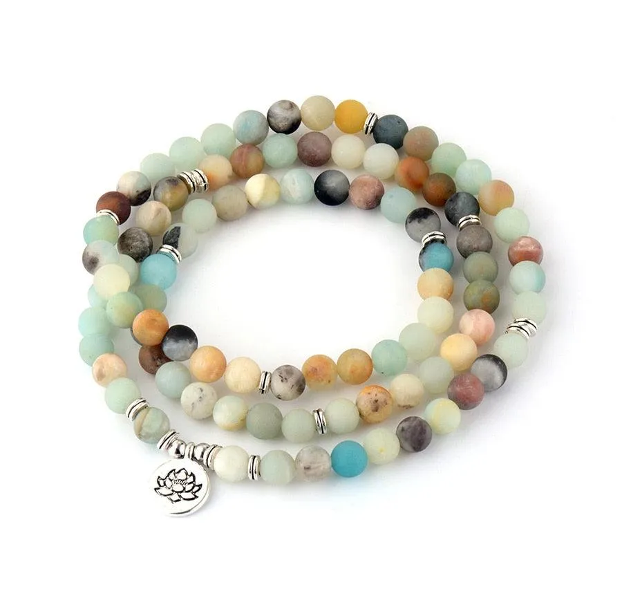 'Lotus Charm' & Amazonite Beads Necklace