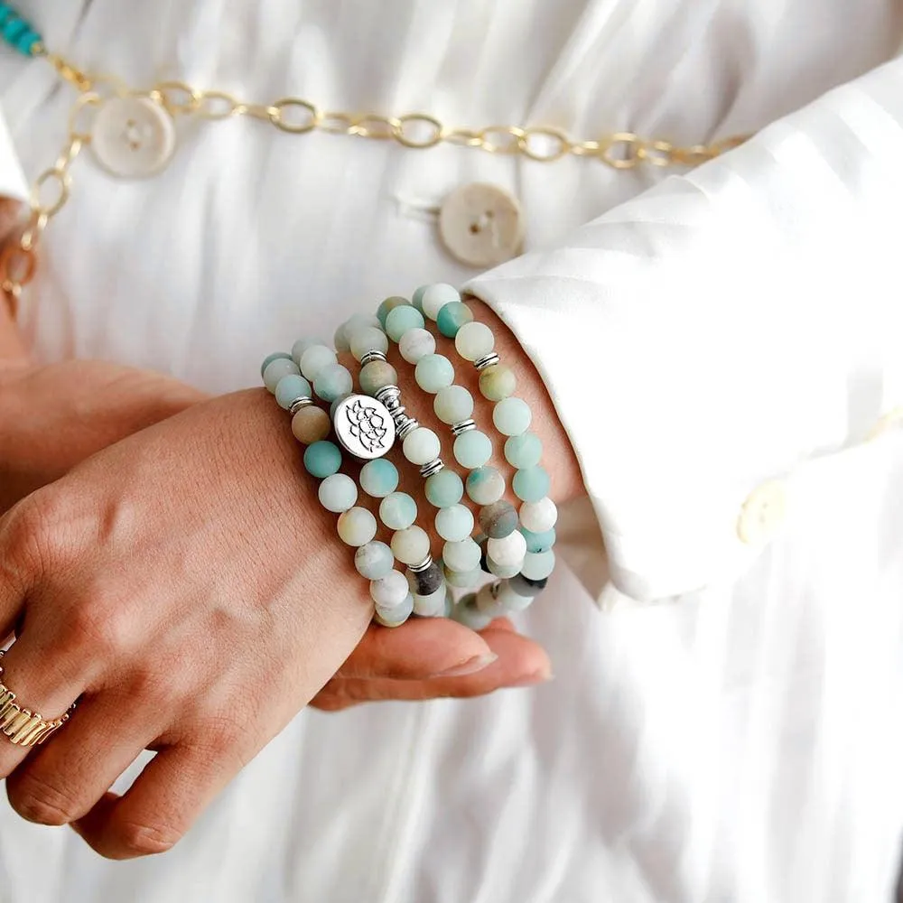 'Lotus Charm' & Amazonite Beads Necklace