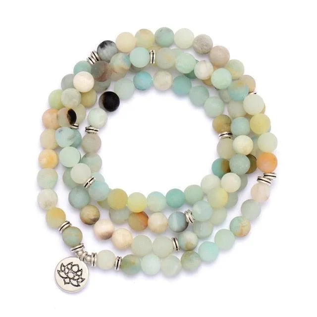 'Lotus Charm' & Amazonite Beads Necklace