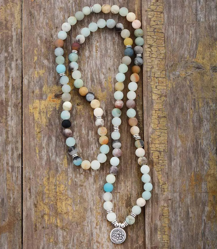 'Lotus Charm' & Amazonite Beads Necklace