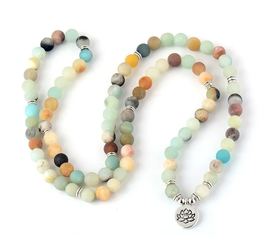 'Lotus Charm' & Amazonite Beads Necklace