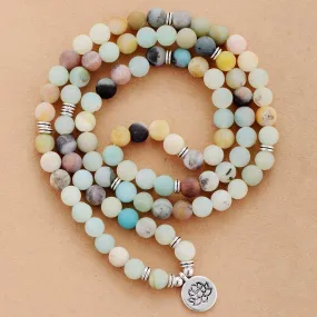 'Lotus Charm' & Amazonite Beads Necklace