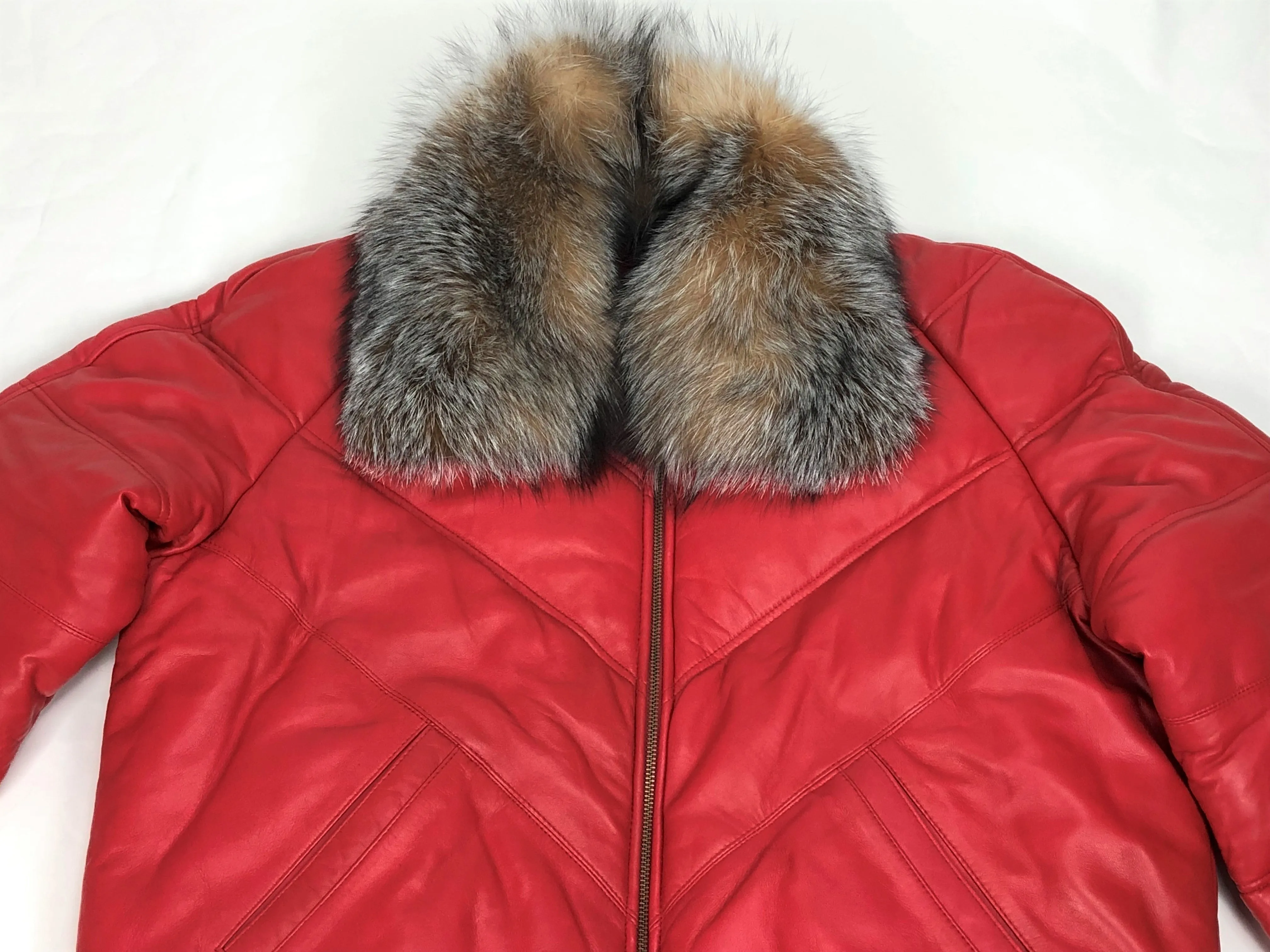 Men's V-Bomber Red Premium Crystal Fox Collar