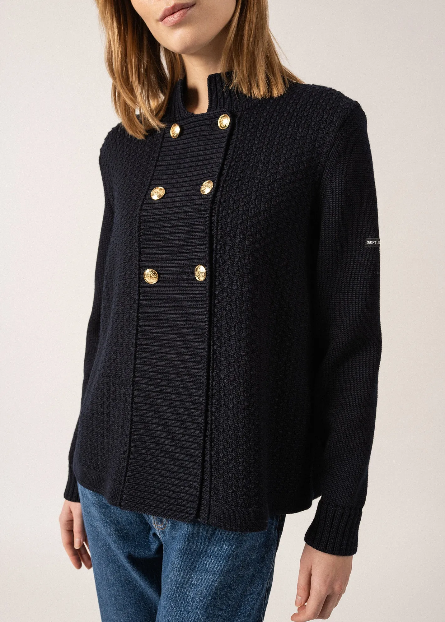 MERIBEL - Knit Jacket with Gold Buttons (NAVY)