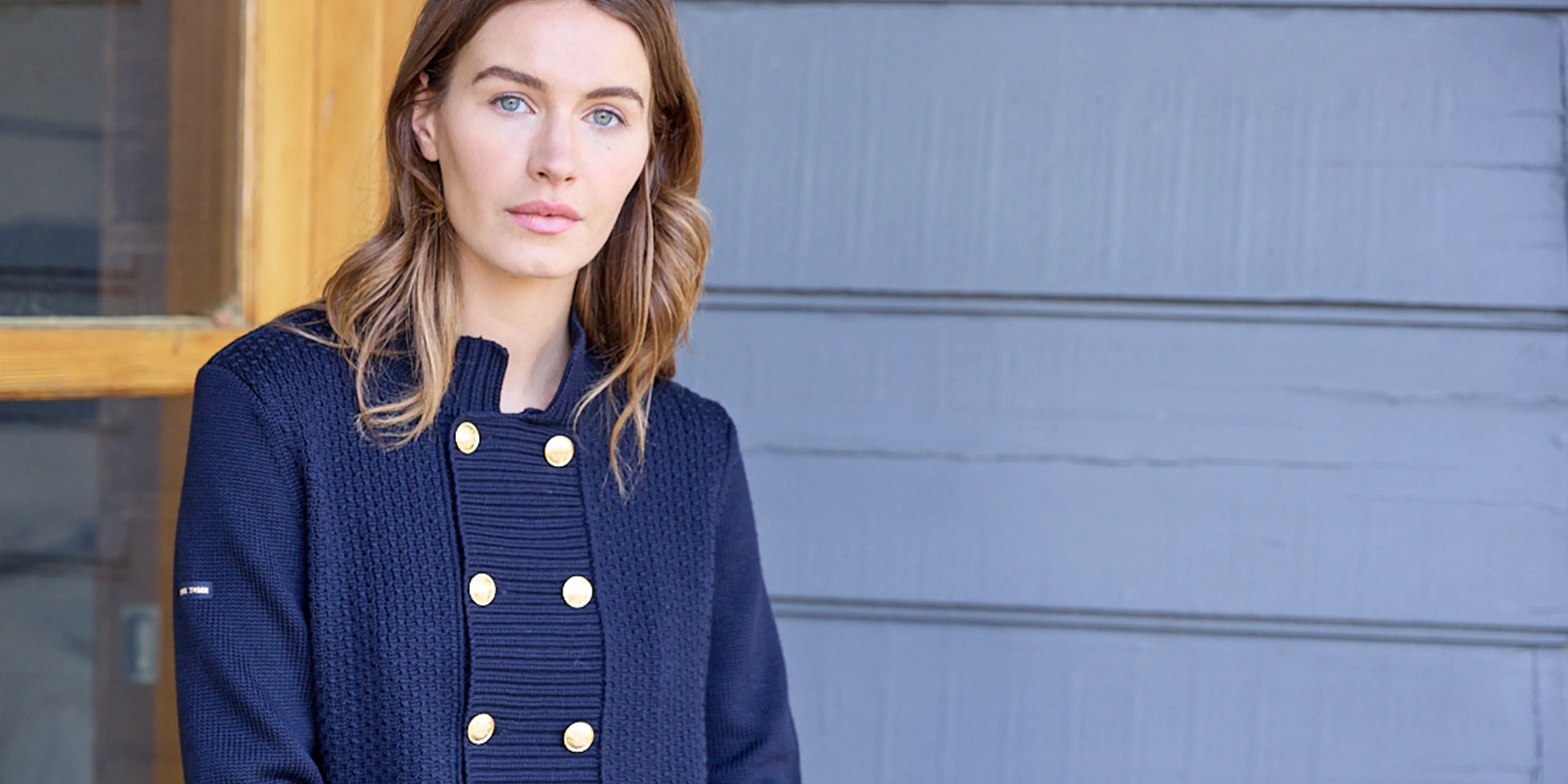 MERIBEL - Knit Jacket with Gold Buttons (NAVY)