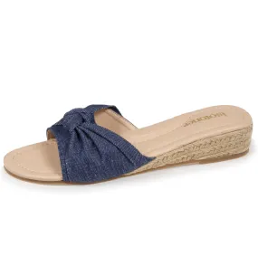 Mules Femme talon effet jean Bleu