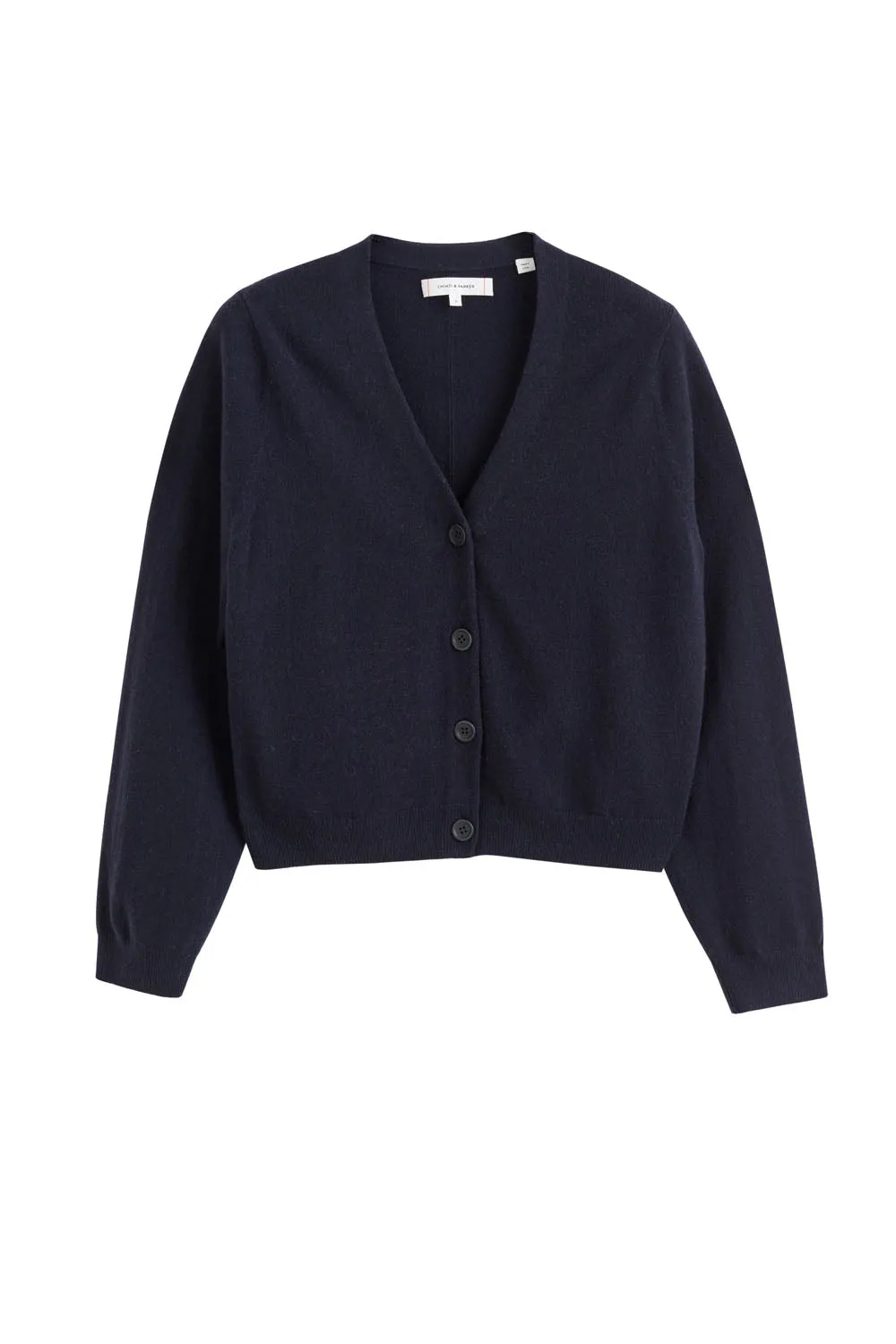 Navy Wool-Cashmere Cropped Cardigan