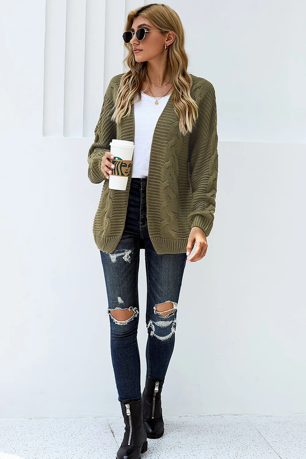 Olive Chunky Wide Long Sleeve Knit Cardigan