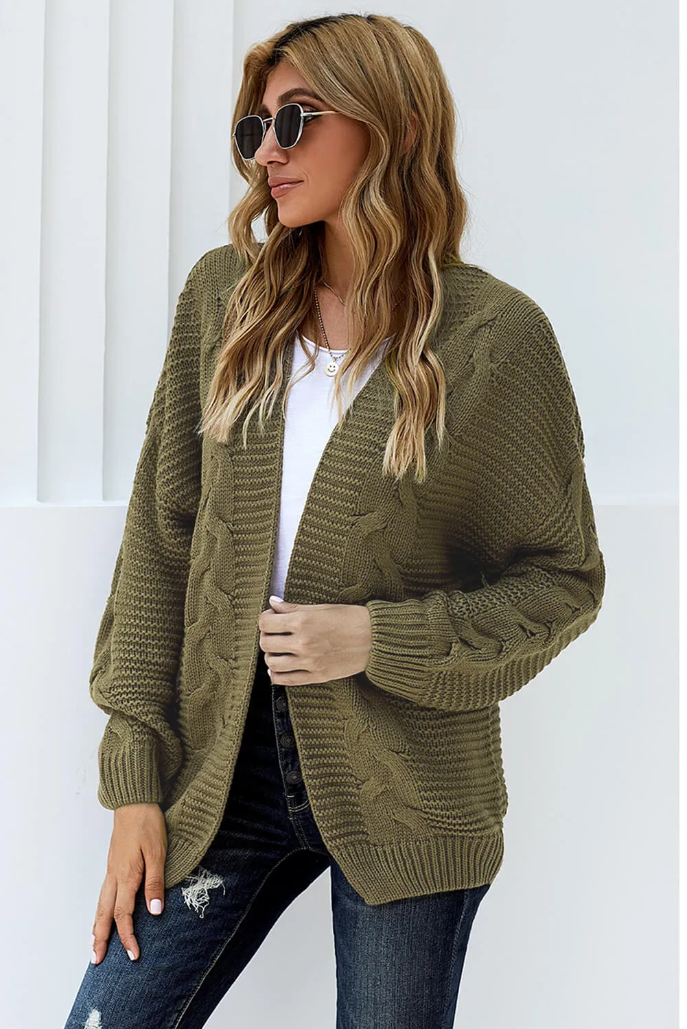 Olive Chunky Wide Long Sleeve Knit Cardigan