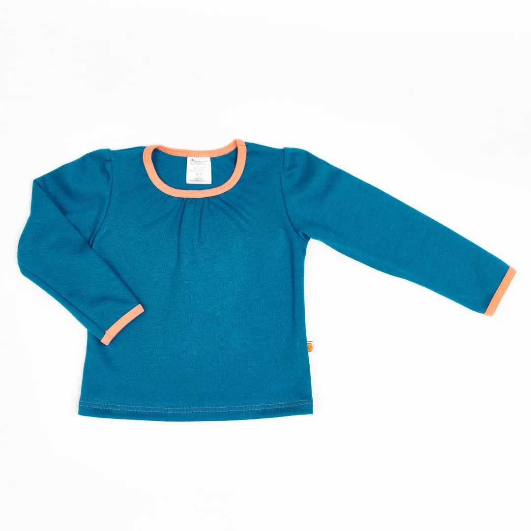 Organic girls longsleeve top "Jacquard Petrol|Apricot"