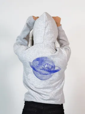 PLANET DISCO (blå) HOODIE (tryck på baksidan) - GRÅ