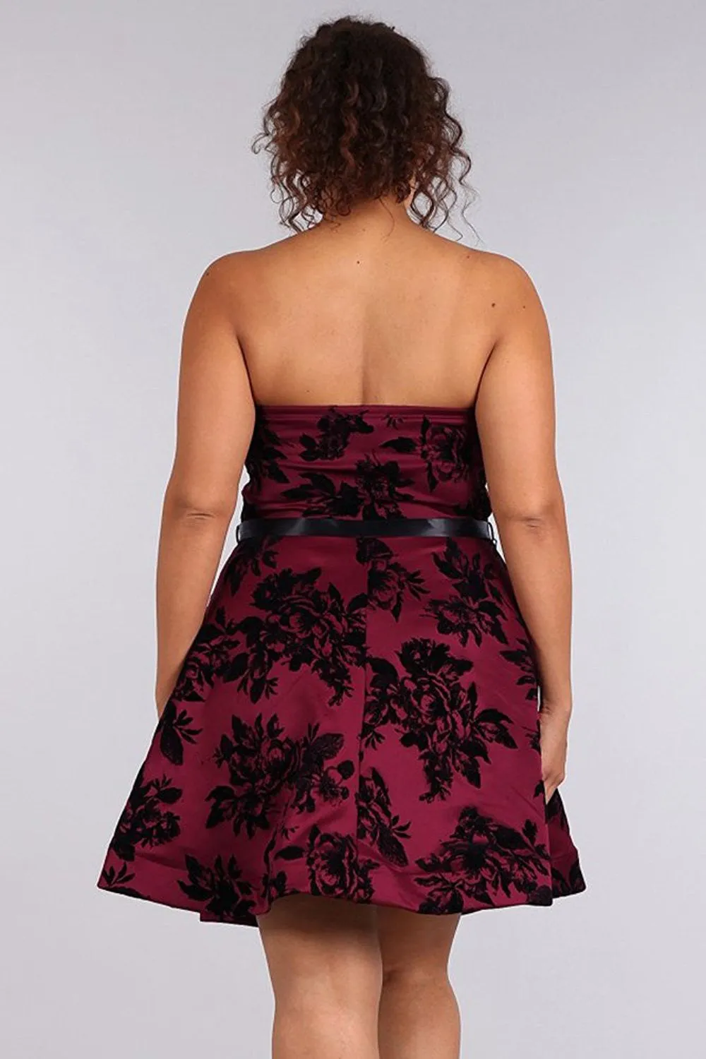 Plus Size Floral Design Strapless Fit & Flare Cocktail Dress U.S.A