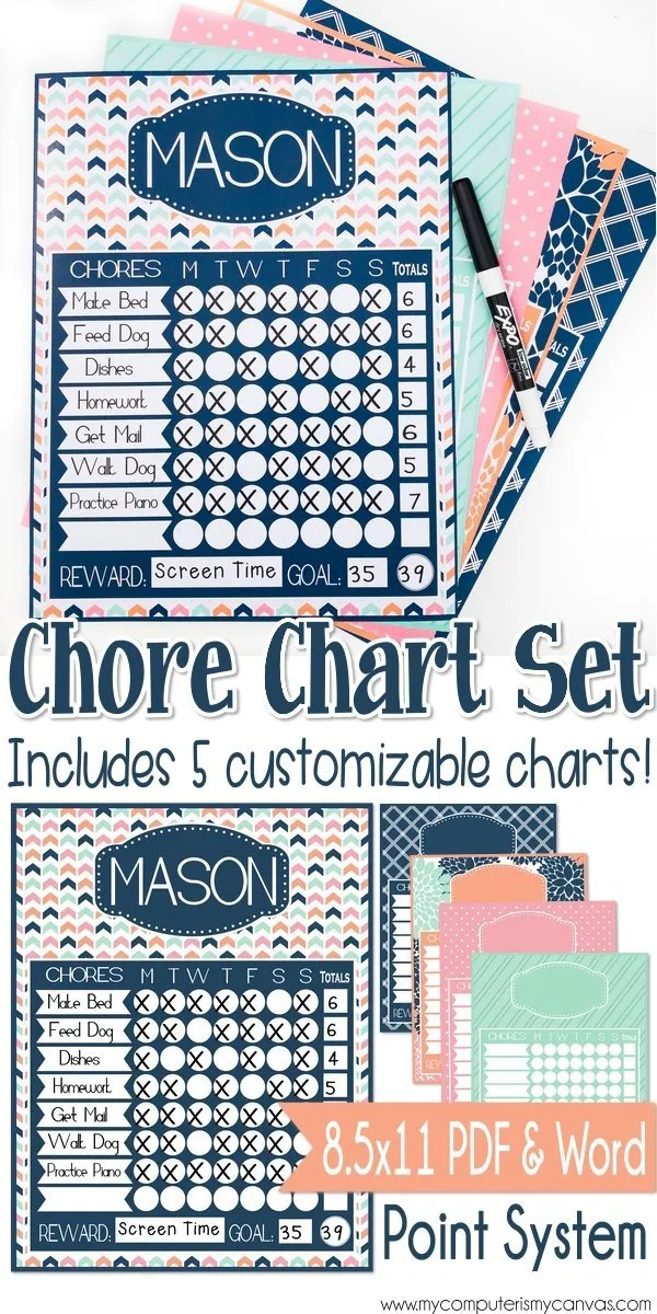 POINT SYSTEM Chore Charts {NAVY} PRINTABLE