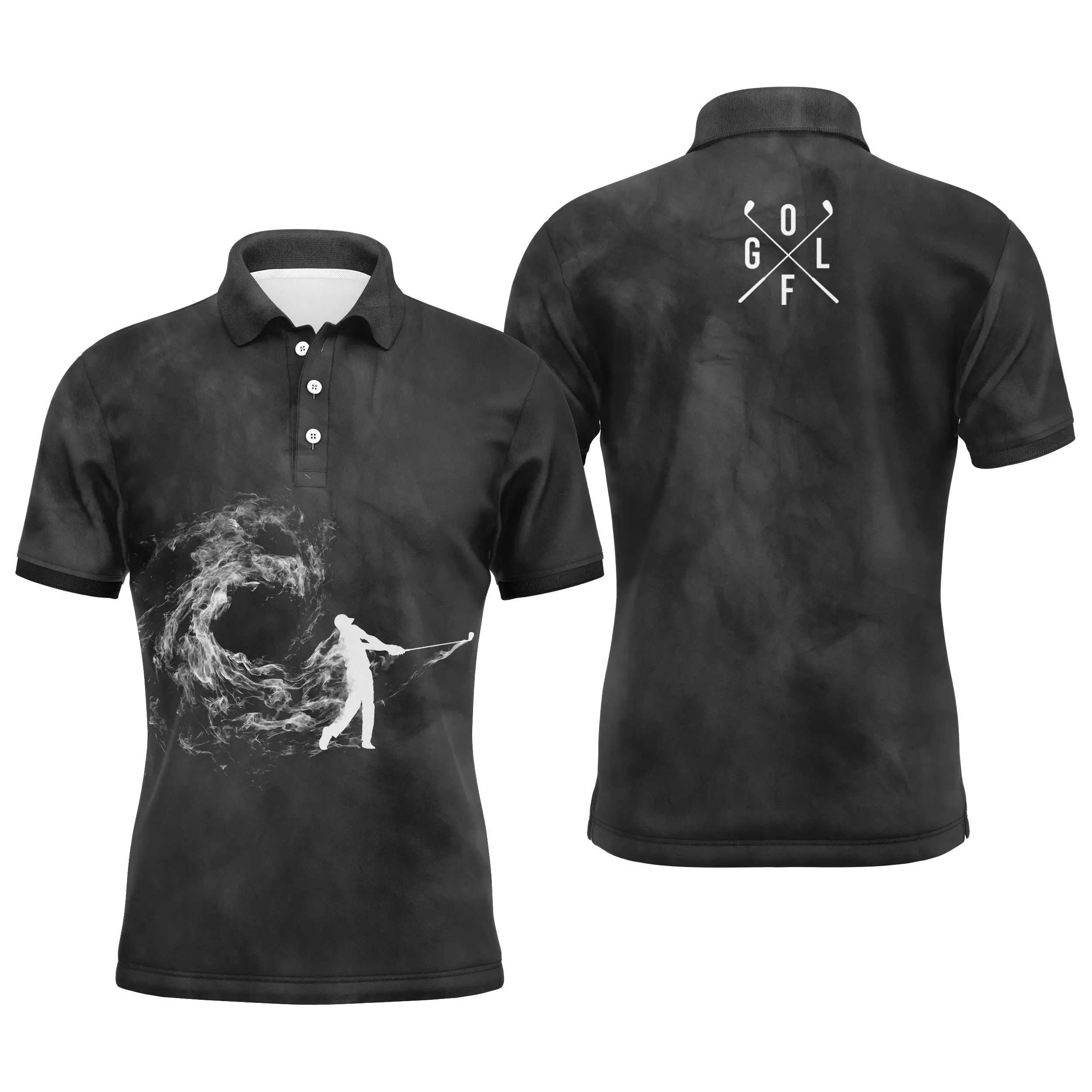 Polo de Golf Premium Fond de Fumée, Cadeau Original Pour Fans de Golf, Polo de Sport Homme Femme Noir et Blanc, Golfeur, Golfeuse - CTS19052224