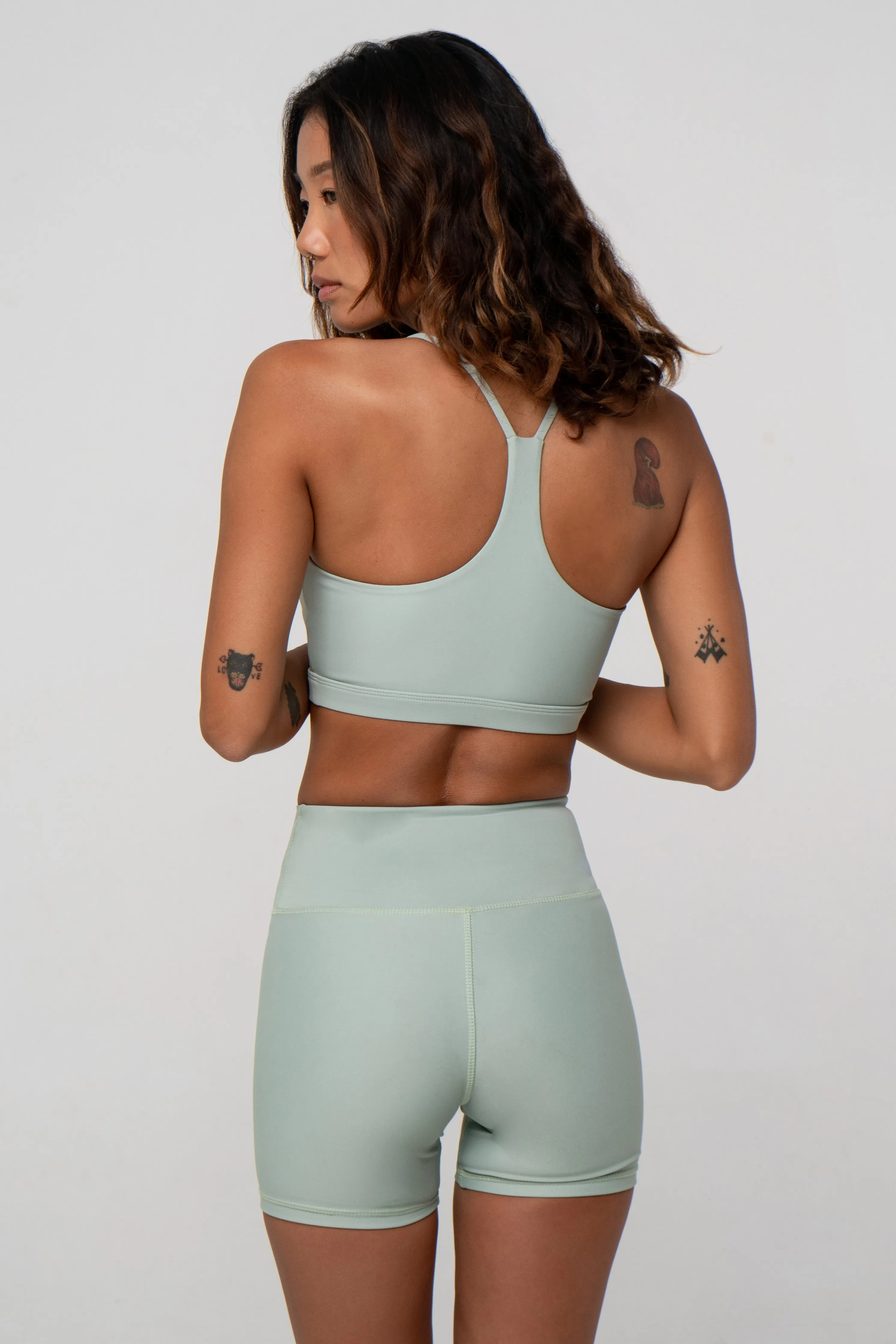 Ronja Double Layered Waistband Shorts | Recycled Polyester | Celadon