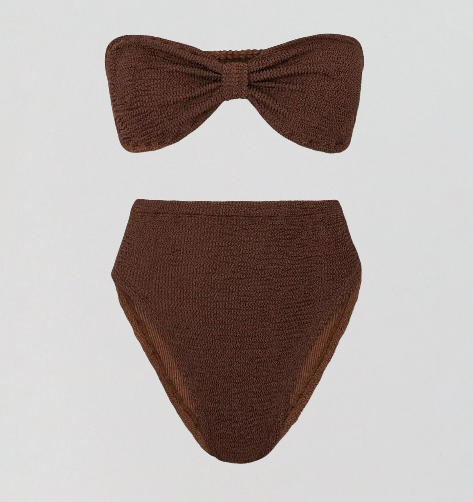 Ruched bandeau high waist bikini set [Chocolate Crinkle]