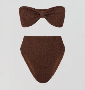 Ruched bandeau high waist bikini set [Chocolate Crinkle]