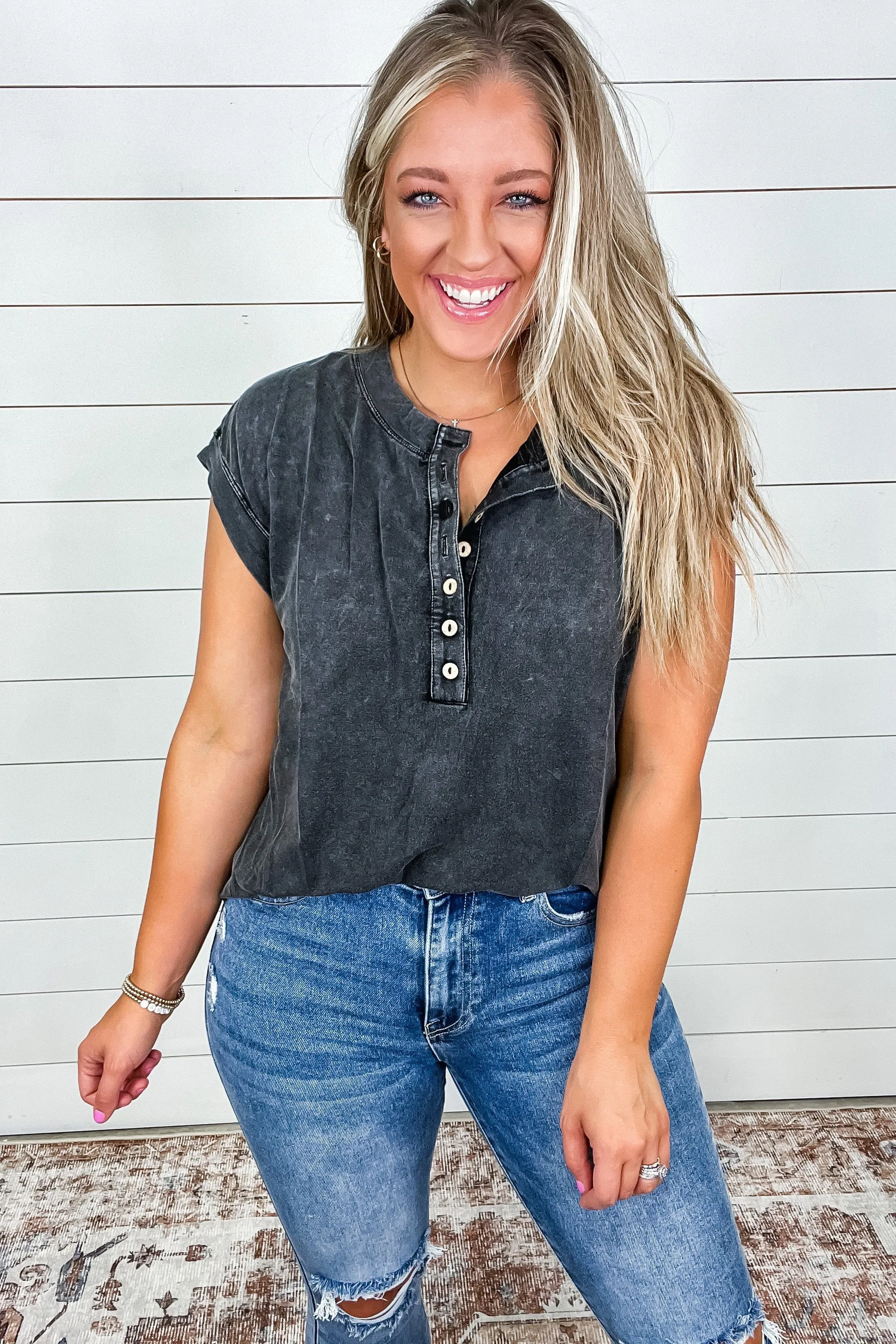 She's Alright Mineral Wash Sleeveless Henley