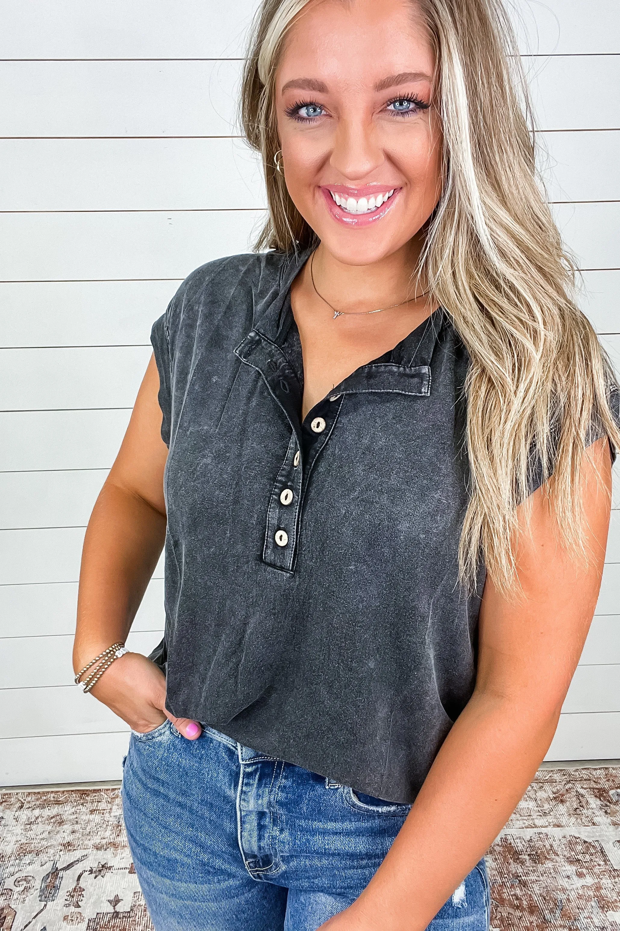 She's Alright Mineral Wash Sleeveless Henley