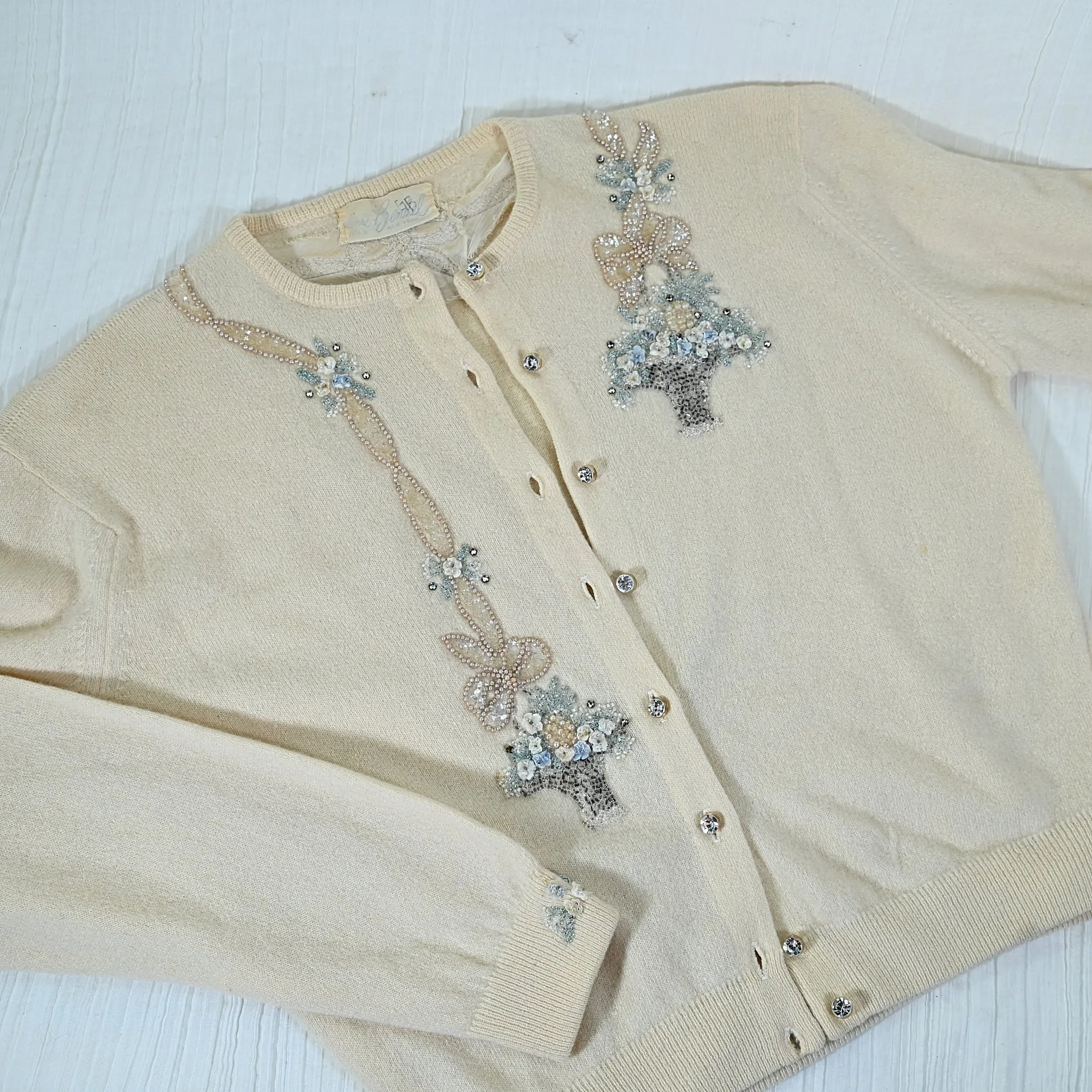 SOLD Vintage 50s Beaded Cardigan Sweater, Henri Bendel