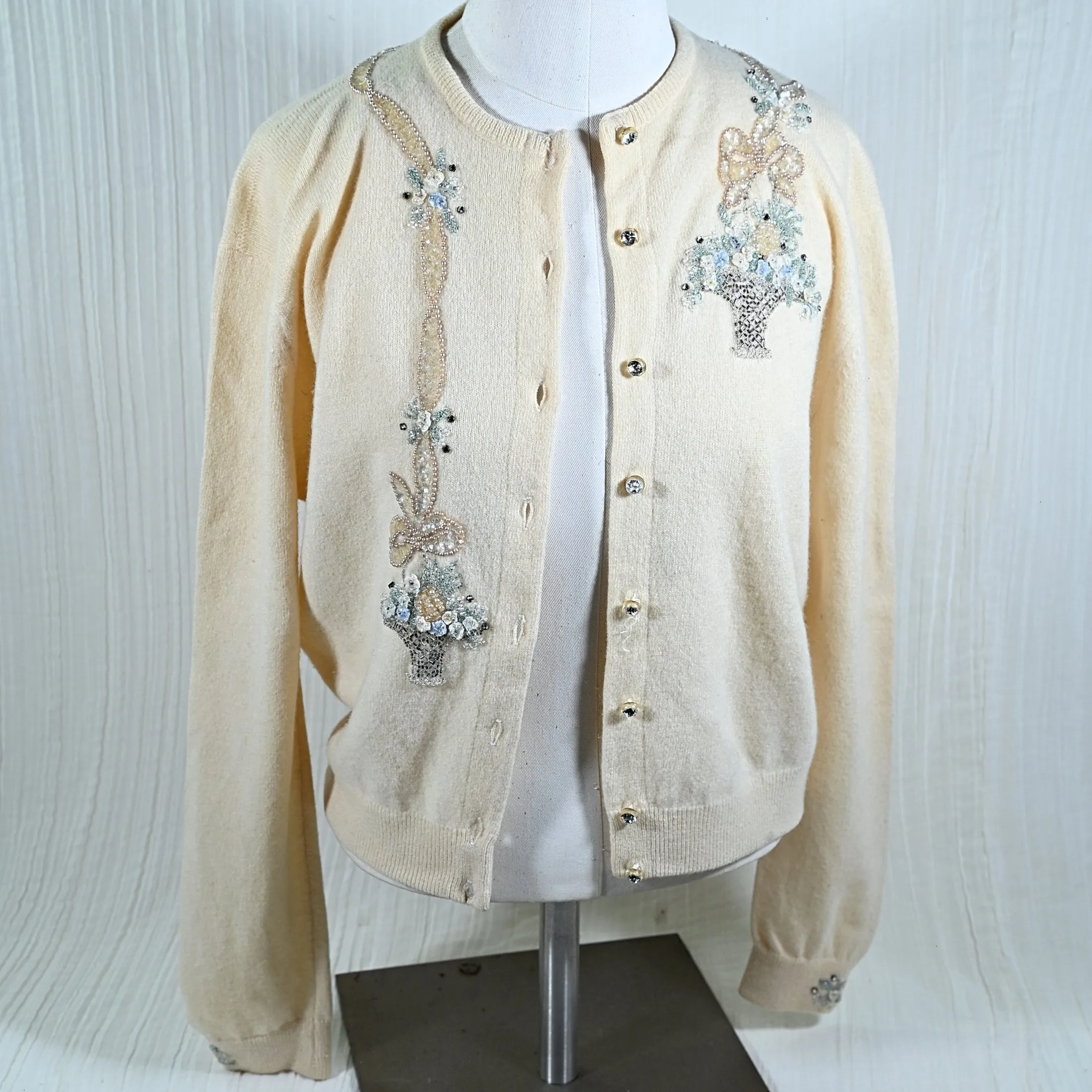 SOLD Vintage 50s Beaded Cardigan Sweater, Henri Bendel