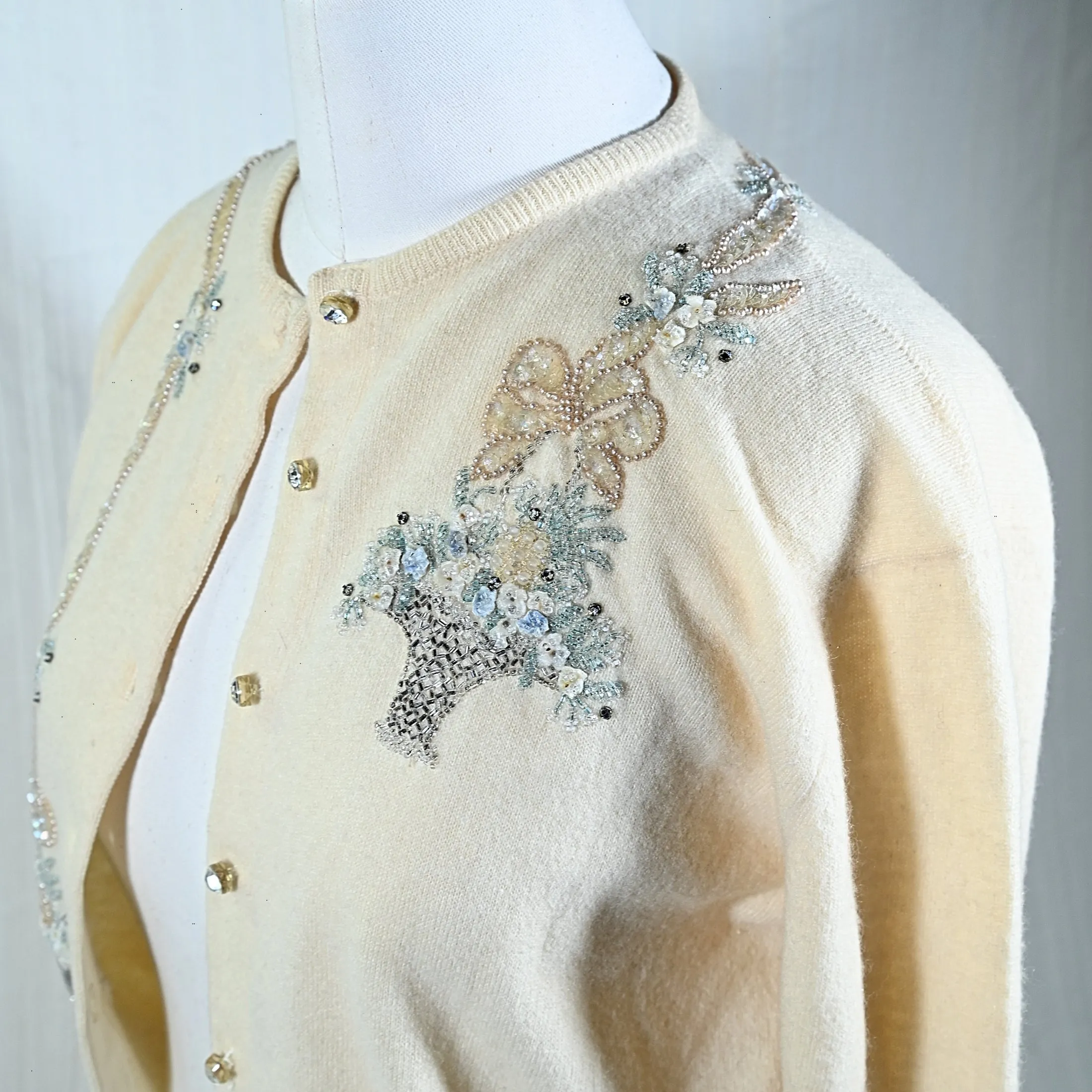 SOLD Vintage 50s Beaded Cardigan Sweater, Henri Bendel