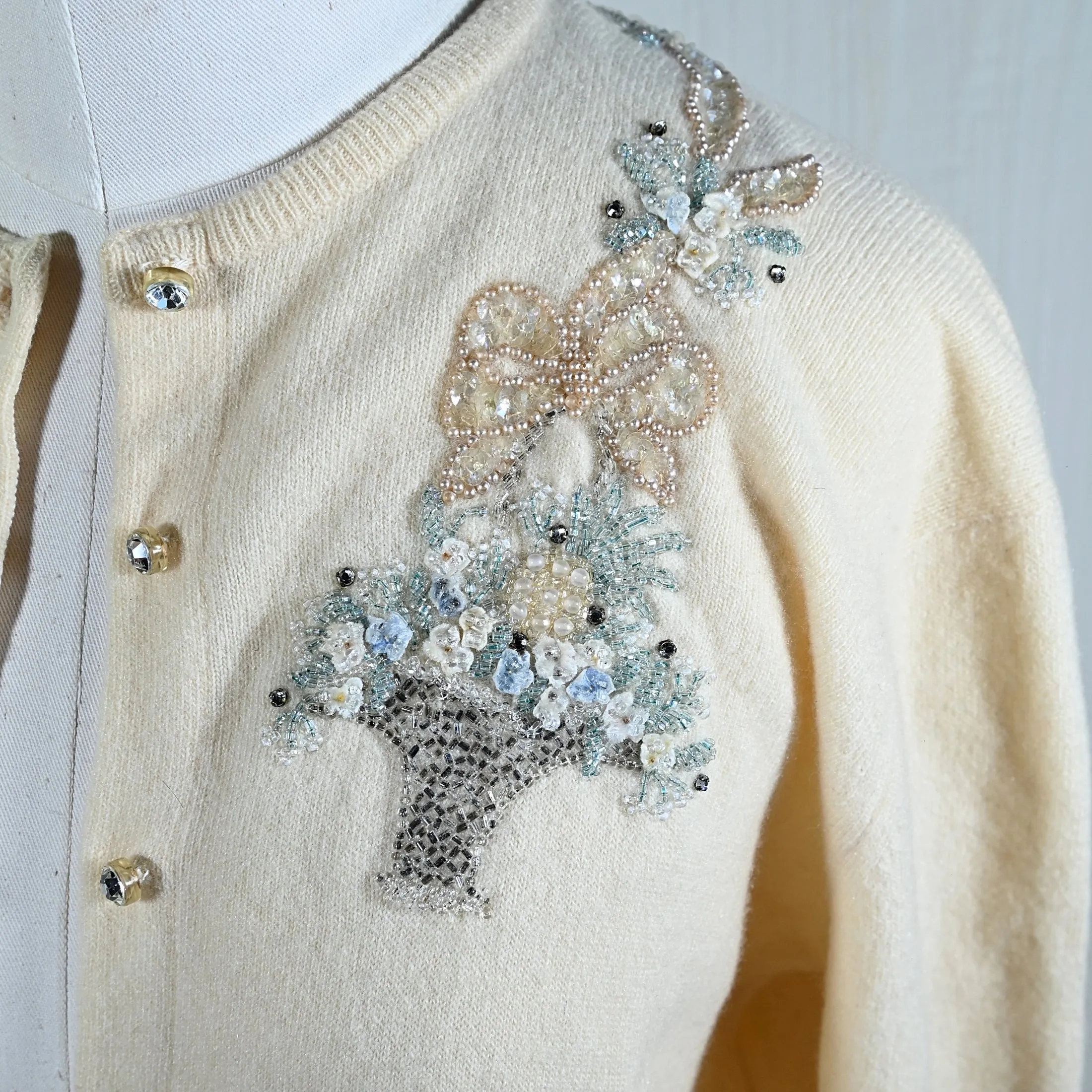 SOLD Vintage 50s Beaded Cardigan Sweater, Henri Bendel