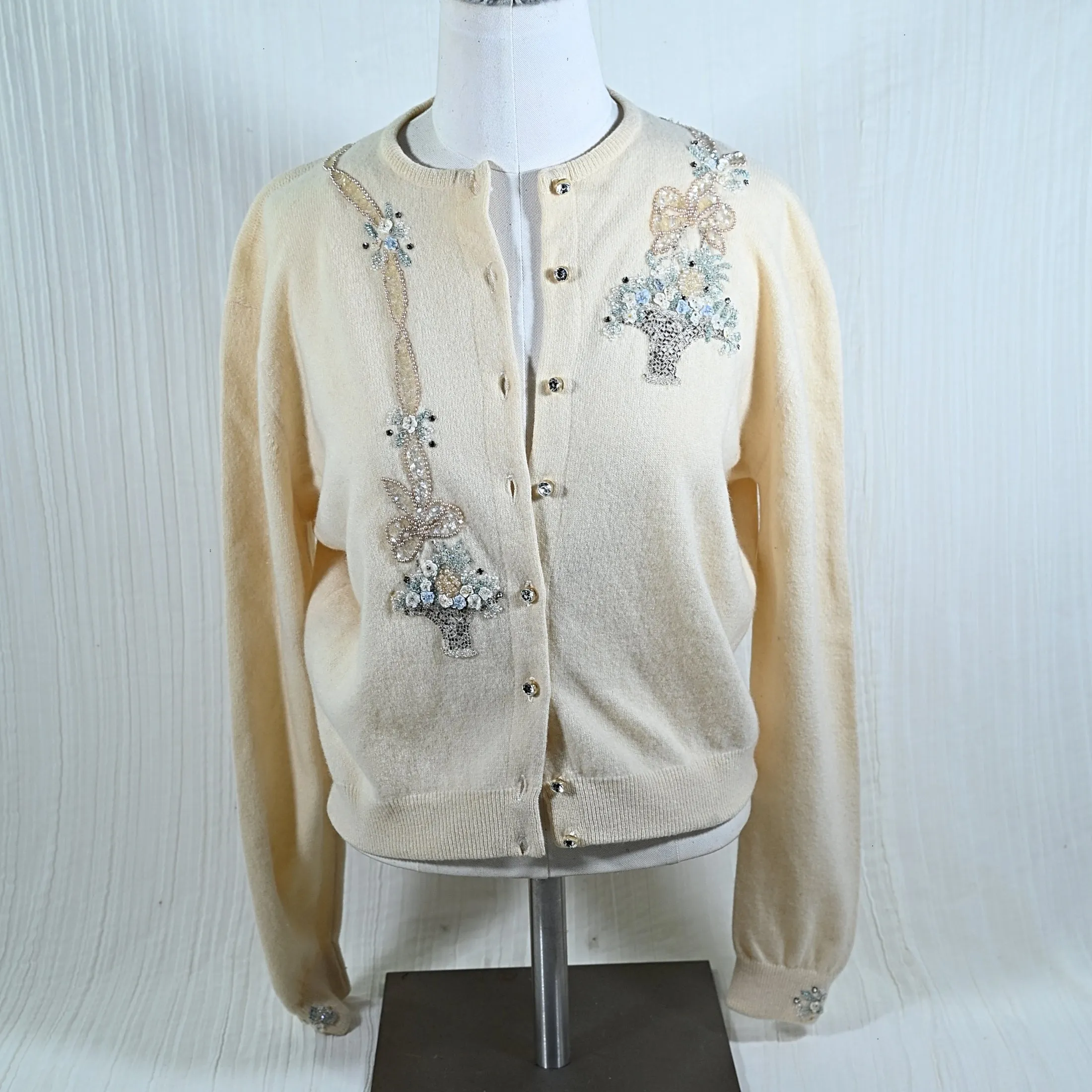 SOLD Vintage 50s Beaded Cardigan Sweater, Henri Bendel