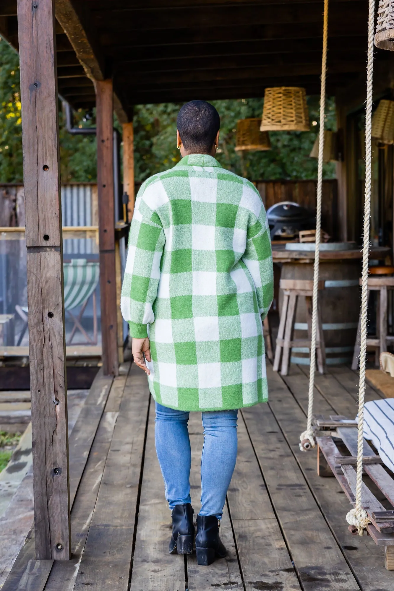 Stella Checkered Cardi in Apple Green