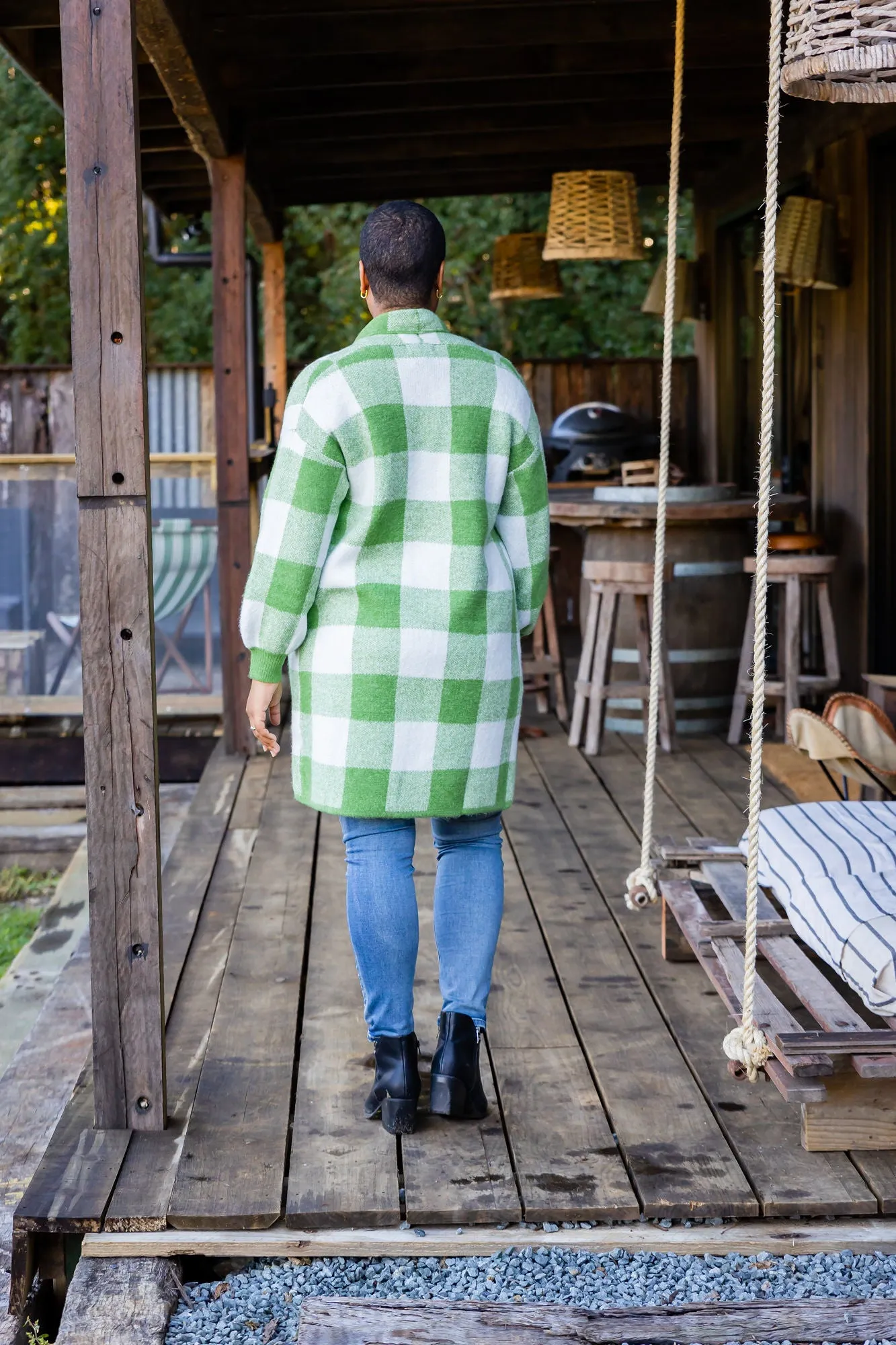 Stella Checkered Cardi in Apple Green