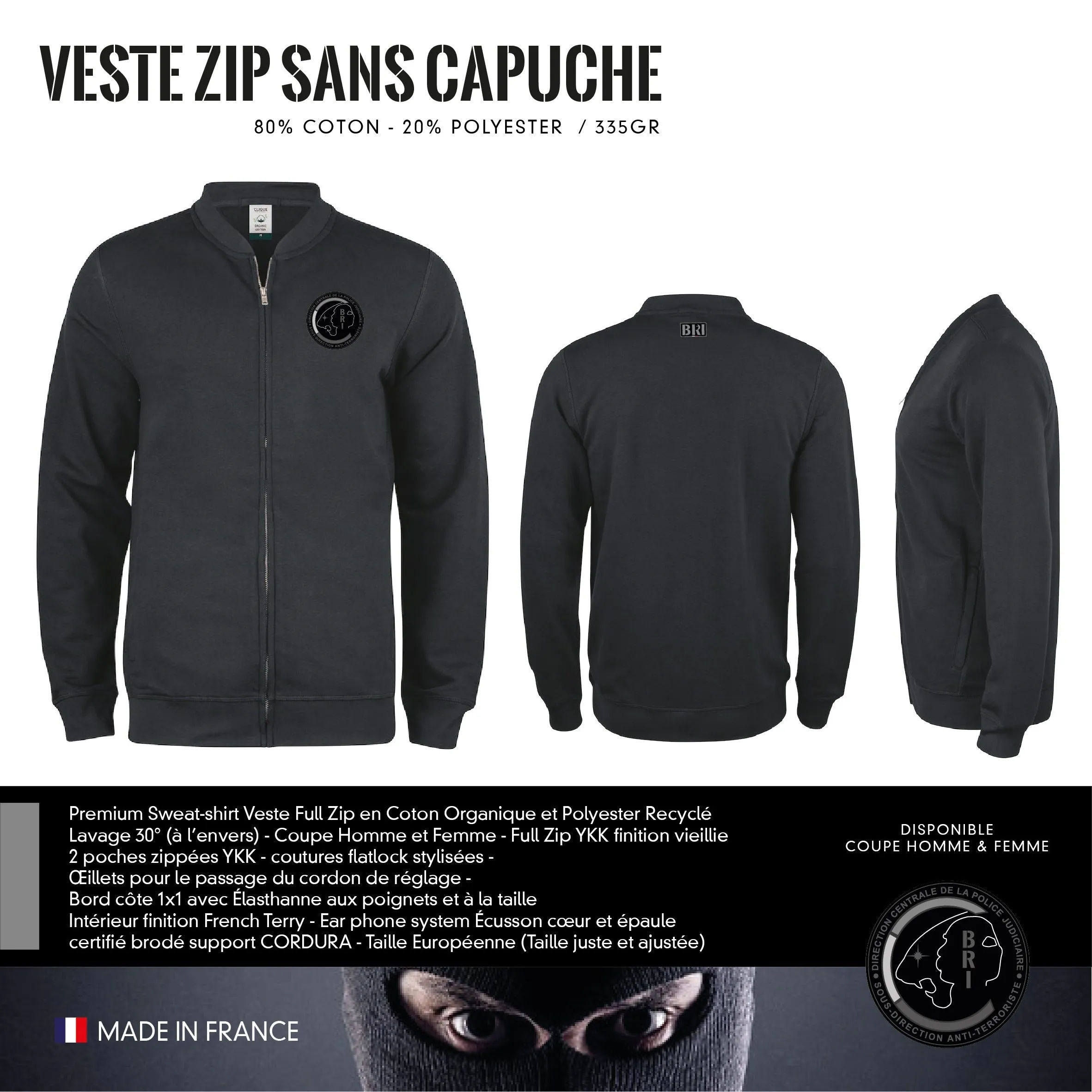 Veste Zip Sans Capuche BRI SDAT