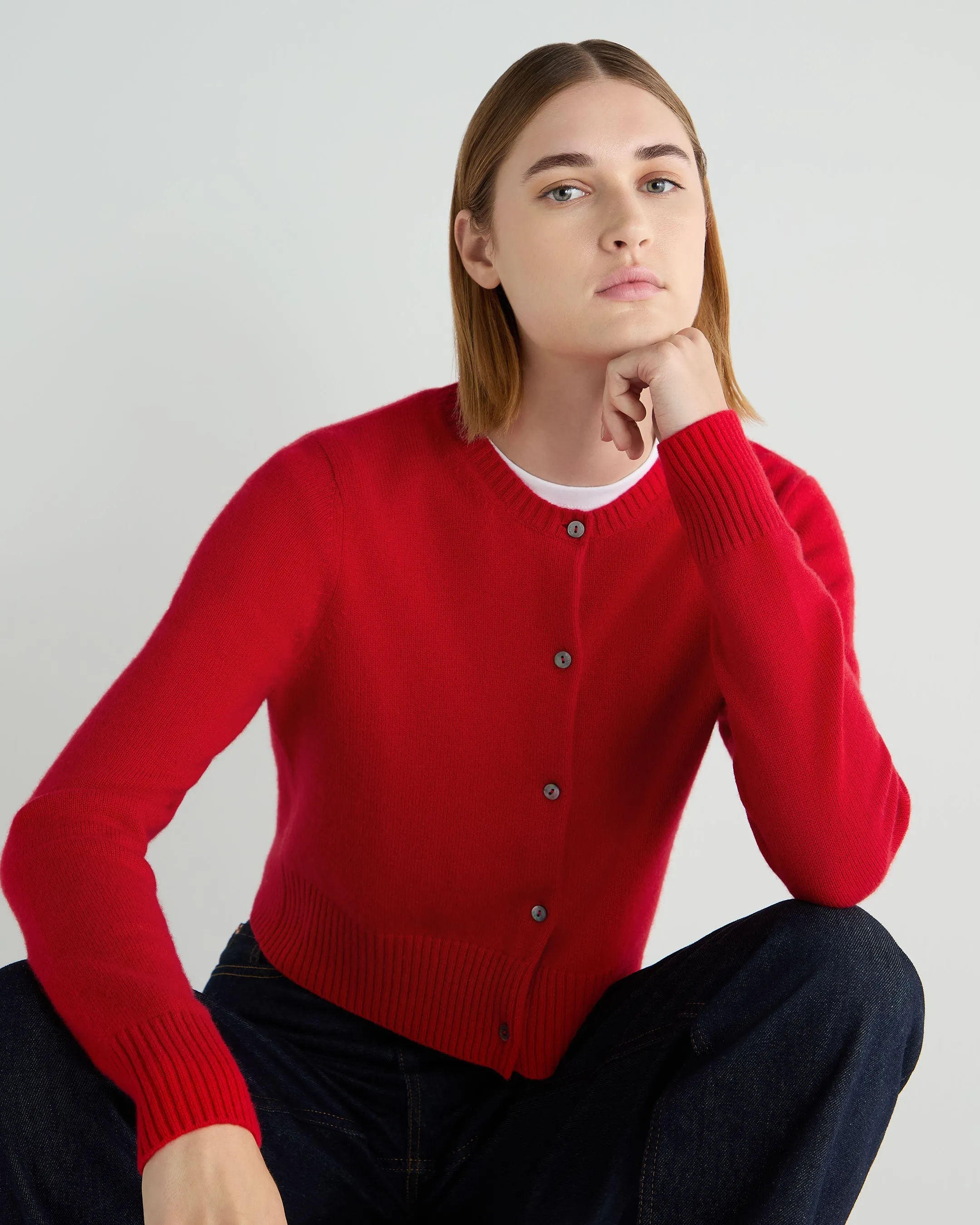 Women's Chunky Crop Cashmere Cardigan Riding Red