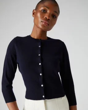 Women's Darcie Superfine Cashmere Cropped Cardigan Navy Blue