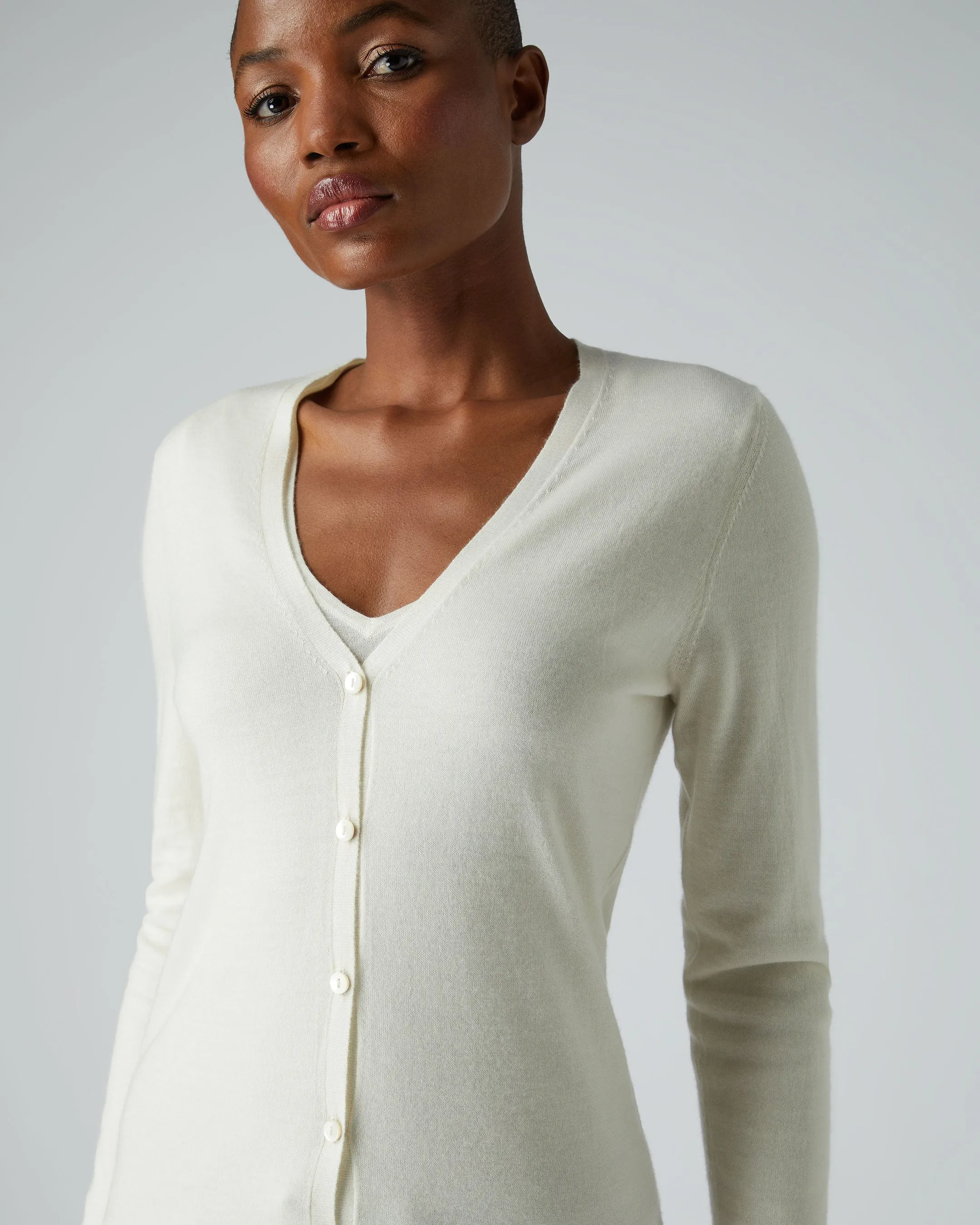 Women's Mia Superfine Cashmere V Neck Cardigan New Ivory White