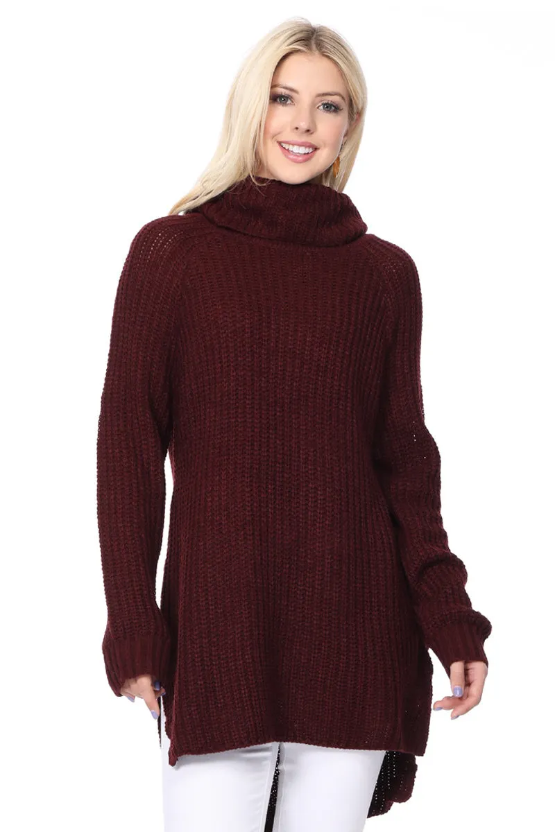 YEMAK Women's Casual Textured Long Sleeve Turtleneck Pullover Tunic Sweater MK3660 (S-L)