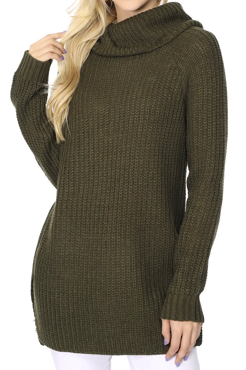 YEMAK Women's Casual Textured Long Sleeve Turtleneck Pullover Tunic Sweater MK3660 (S-L)